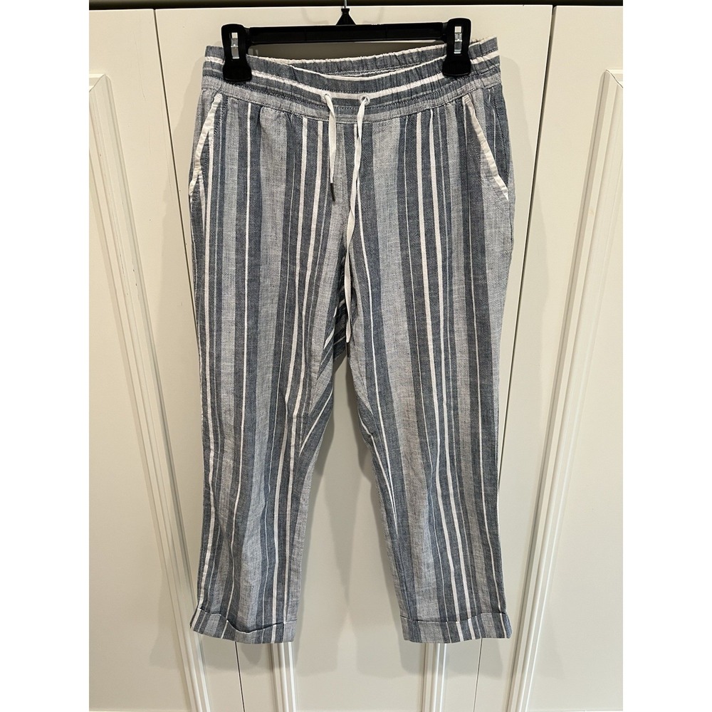 Aventura Women's Striped Organic Cotton Pants  Size 8 Pull On Beach Boho Granola